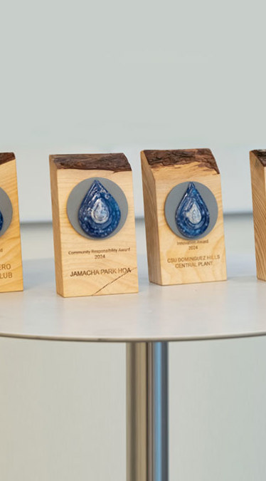 Photo of One Water Awards on a table.